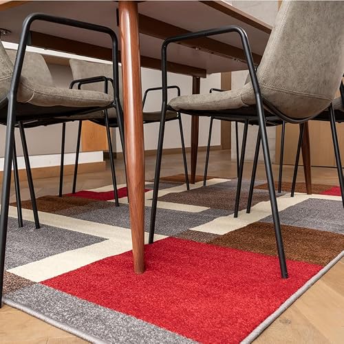 Livingreen Tapete para Sala de la colección Tenerife Color Gris/Rojo Perfecto para Sala, Comedor o recámara con Tejido Mediano y Medidas de 160 x 225 cm (Gris/Rojo)