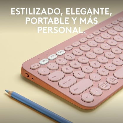 Logitech Pebble Keys 2 K380s, Teclado Bluetooth multidispositivo, accesos directos, estilizado y Portable, Easy-Switch, Windows, macOS, iPadOS, Android, ChromeOS - Rosa