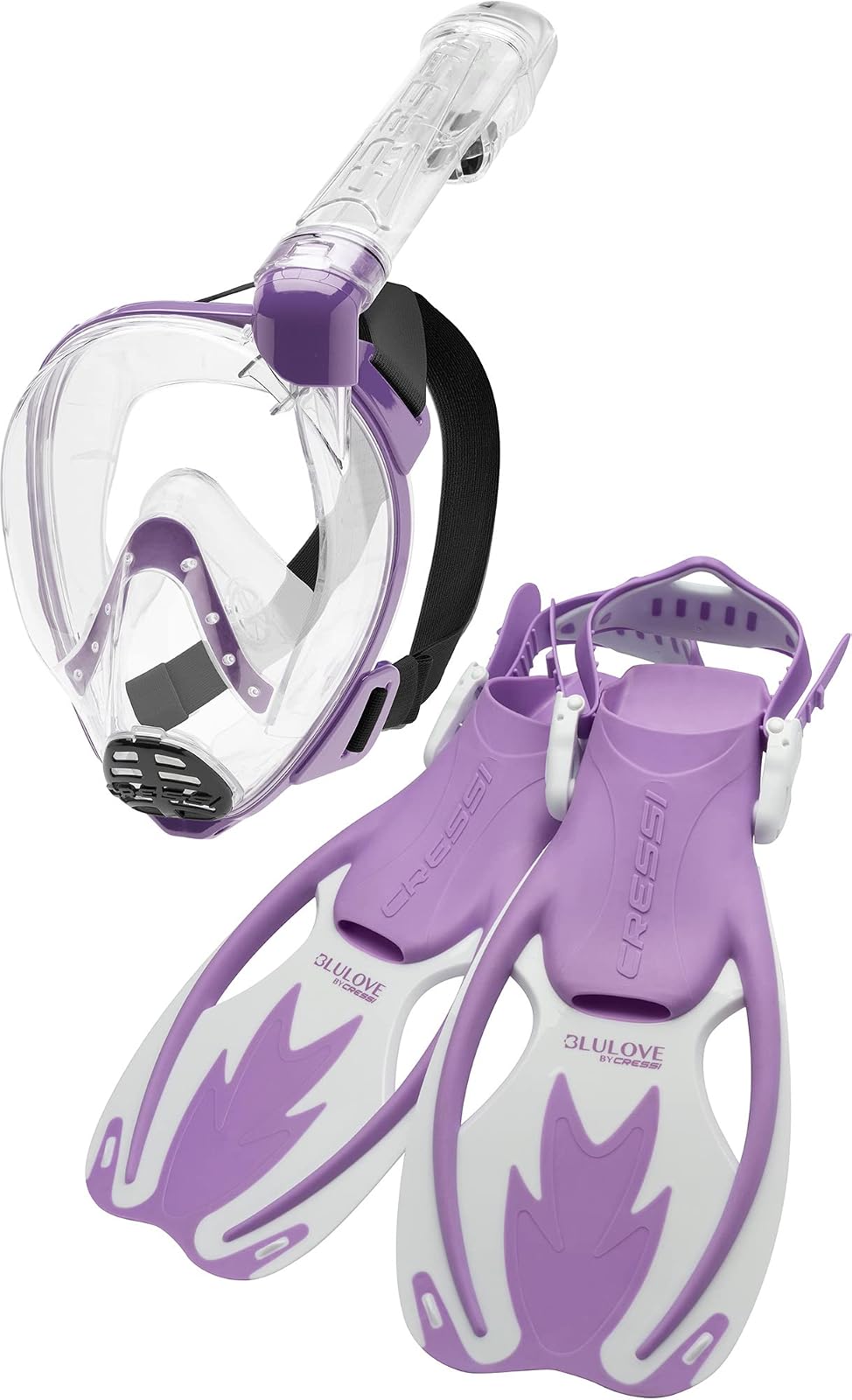 Cressi Junior Snorkeling Kit for Kids Aged 5 to 15 - Full Face Mask + Adjustable Fins + Lightweight Colorful Equipment - Baron Jr & Rocks Set: Made in Italy