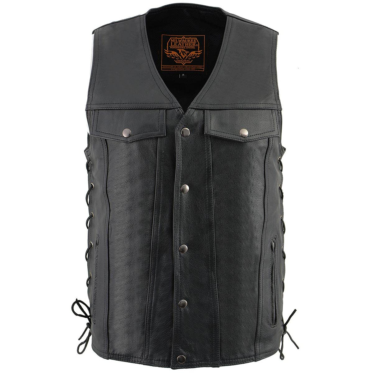 Milwaukee Leather Lkm1360 LKM1360 - Chaleco de piel negro para motociclista para hombre Hombre