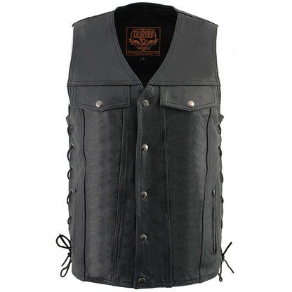 Milwaukee Leather Lkm1360 LKM1360 - Chaleco de piel negro para motociclista para hombre Hombre