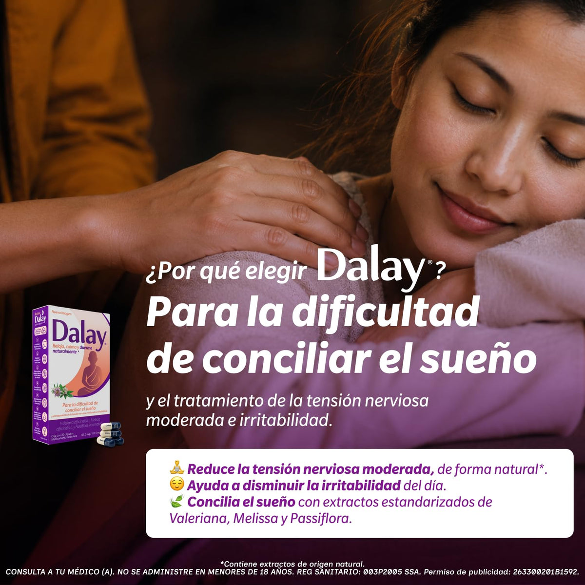 DALAY Tratamiento para el Manejo de la Tensión, Para el tratamiento de la tensión nerviosa moderada, irritabilidad y dificultad para conciliar el sueño, Envase con 30 cápsulas