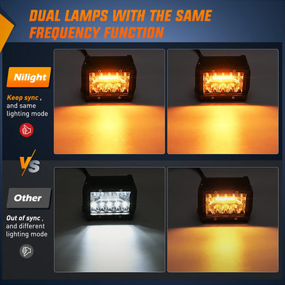 Nilight - 2 cápsulas LED de 4 pulgadas y 60 W, barra de luz blanca ámbar, luz estroboscópica, 6 modos, función de memoria, todoterreno, camión, ATV, SUV, cabina, barco con kit de arnés de cableado de 16 AWG, 2 cables, 2 años de garantía