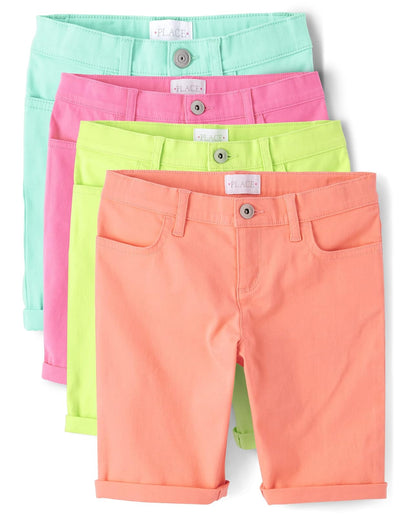 The Children's Place Pantalón Corto Skimmer para Niña - Aqua - Rosa - Amarillo - Naranja Brights Paquete de 4 - 12