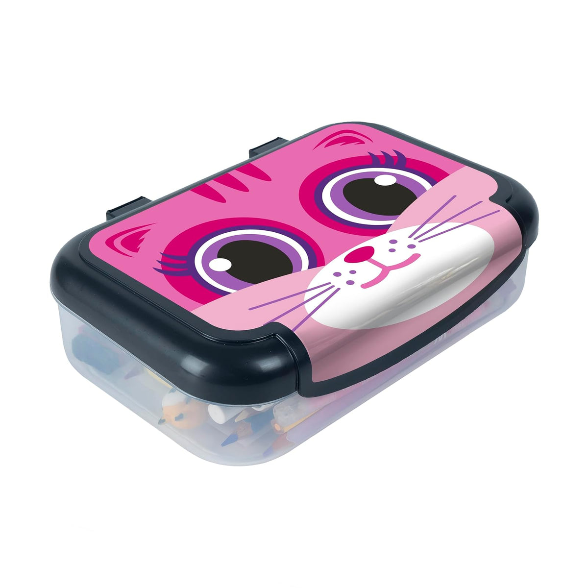 ZIPIT - Caja de lápices de plástico reciclado para niñas, estuche de gran capacidad para la escuela, caja organizadora de papelería duradera, gatito rosa
