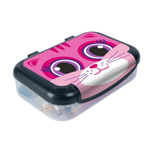 ZIPIT - Caja de lápices de plástico reciclado para niñas, estuche de gran capacidad para la escuela, caja organizadora de papelería duradera, gatito rosa