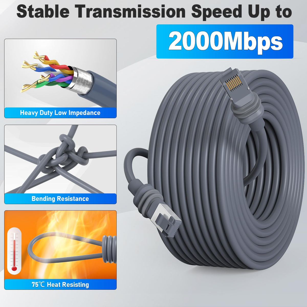 Anautin Starlink Gen 3 - Cable de extensión de Repuesto para Satellite Star Link V3 de 100 pies de Alta Velocidad, Resistente a la Intemperie, estándar de generación 3, de 100 pies, Color Gris