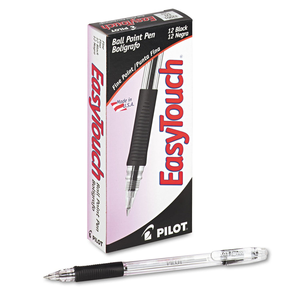 Pilot Easytouch, Bolígrafo, Tinta Negra, Usa Repuesto, Doce Piezas (32001)