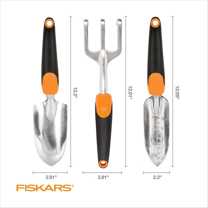 Fiskars - Juego de Herramientas de jardín 3 en 1, Incluye Paleta, trasplantador y cultivador para jardinería al Aire última intervensión, Kit de Herramientas ergonómico para Patio