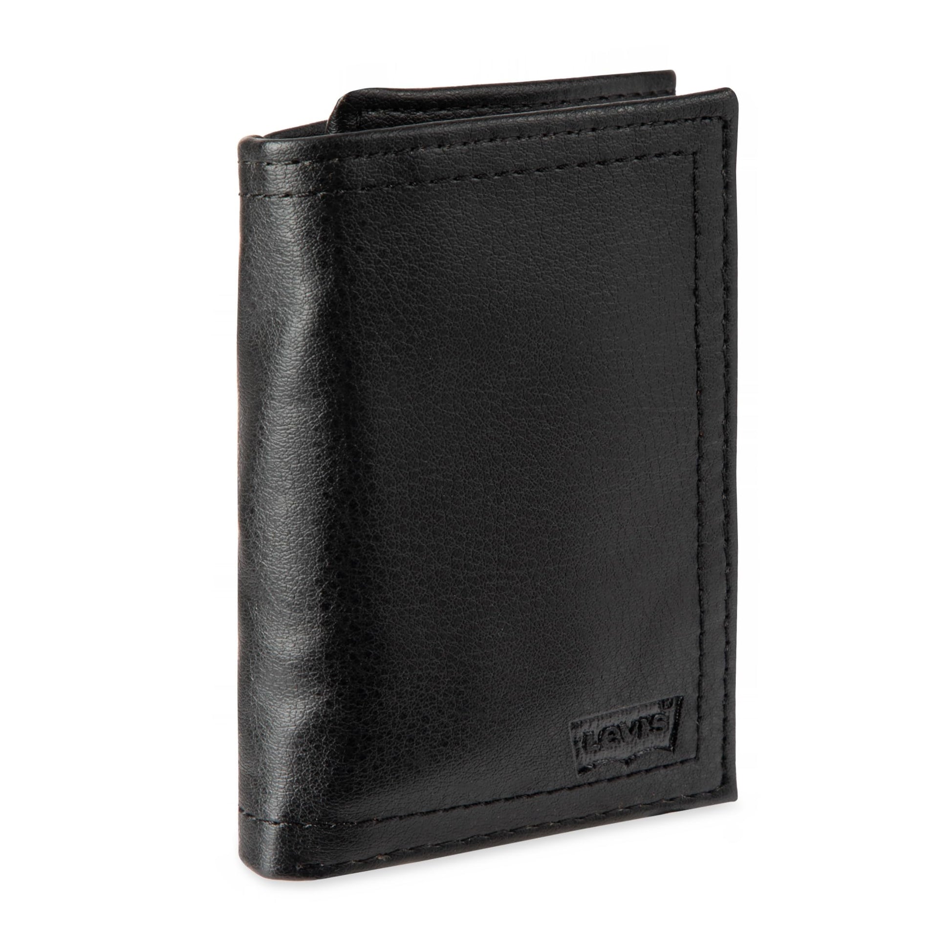 Levi's Men's Trifold Wallet - Sleek and Slim Includes ID Window and Credit Card Holder,Black Embossed Logo