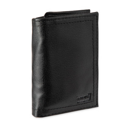 Levi's Men's Trifold Wallet - Sleek and Slim Includes ID Window and Credit Card Holder,Black Embossed Logo