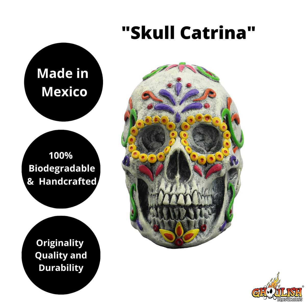 Skull Catrina Prop, Artículo Decorativo Catrin Mexicano, Adorno para Decoración de Craneo Colorido Ideal para Halloween y Día de Muertos