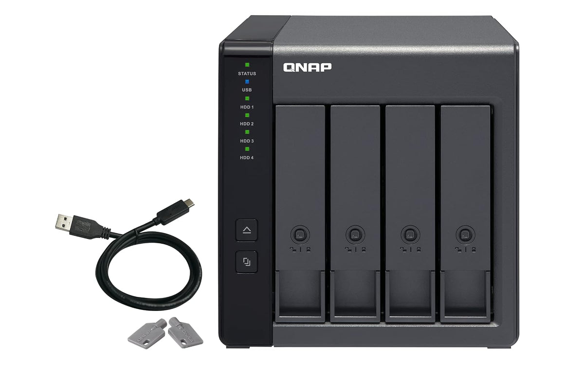 QNAP TR-004 Caja de Hardware Raid/Das USB 3.0 Tipo C (5Gbps) de 4 bahías, Compatible con HDD SATA de 3,5 "y SSD SATA de 2,5". Unidad de expansión para computadoras Windows, Mac, Linux o QNAP NAS