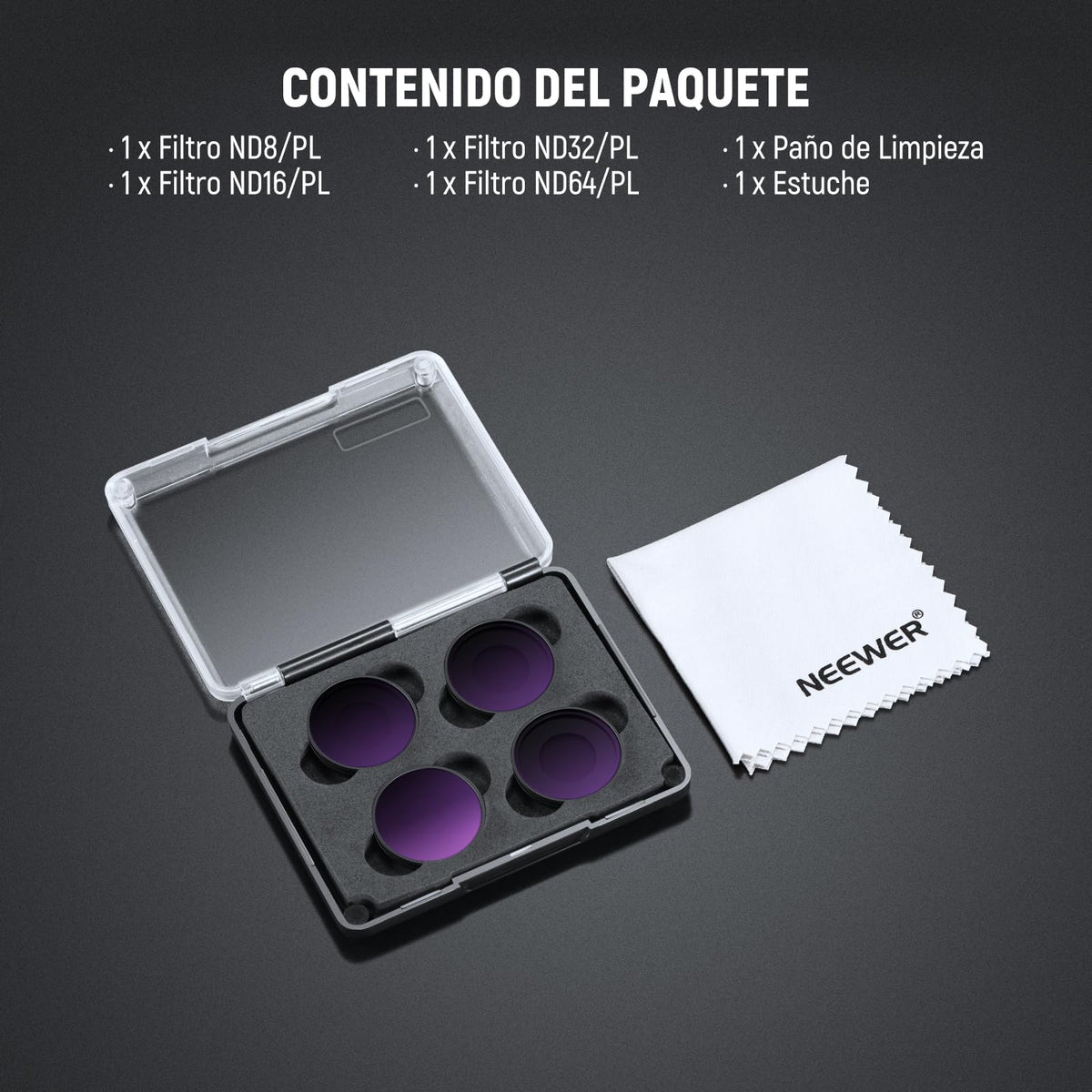NEEWER Polarizado ND Filtro Juego Compatible con Insta360 GO Ultra (ND8/PL ND16/PL ND32/PL ND64/PL) Filtro Objetivo Polarizador Densidad Neutra Rosca, HD Vidrio Óptico Action Cam HD Accesorios, FL-C52