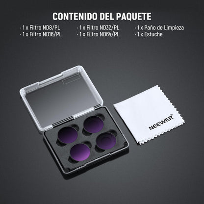 NEEWER Polarizado ND Filtro Juego Compatible con Insta360 GO Ultra (ND8/PL ND16/PL ND32/PL ND64/PL) Filtro Objetivo Polarizador Densidad Neutra Rosca, HD Vidrio Óptico Action Cam HD Accesorios, FL-C52