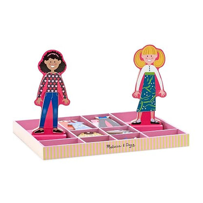 Melissa & Doug Abby y Emma, Muñecas Magnéticas de Vestir, Juguete de Madera, Juego de Imitación, 2 Sets de Juego en Uno (Más de 55 Piezas)