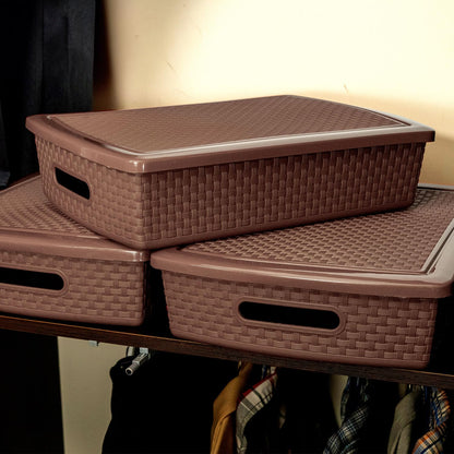 Guateplast - Set de 3 Cestas Plásticas Rectangulares de 12 Litros | Contenedores Plásticos para Organizar el Hogar | Organizadores | Cajas de Plástico | Color Chocolate