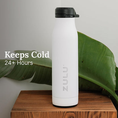ZULU Ace Botella de agua de acero inoxidable con base extraíble – Tapa a prueba de fugas, boquilla antimicrobiana, 24 oz, color negro
