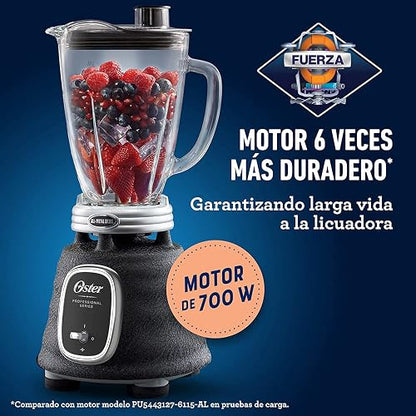 Oster Licuadora Clásica 1000 W 3 Velocidades con Vaso de Vidrio | Prepara sopas y recetas frías, cuchilla trituradora de hielo, acople metálico y motor reversible, palanca, BLSTBESTE-013
