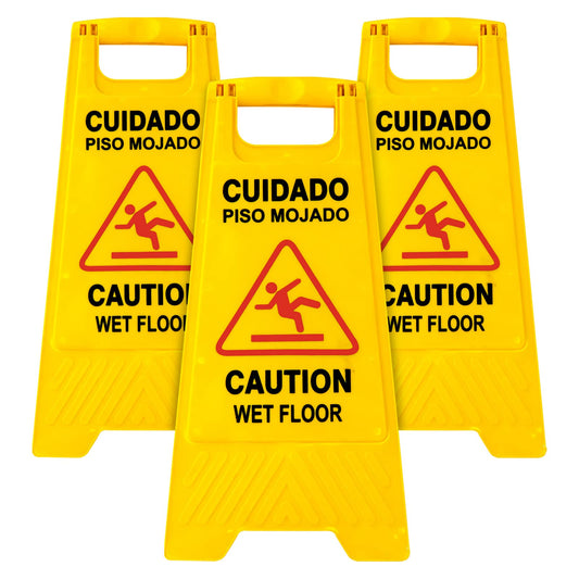 Livingreen Pack de 3 Señalamientos de Piso mojado Plegable y Fácil de colocar | Aviso de Seguridad | Señalamiento para Pisos recién Limpios | Letrero Advertencia