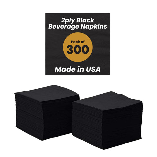 Perfectware - Servilletas de bebidas de 2 capas, 300 unidades, Negro, 10 x 10 cm