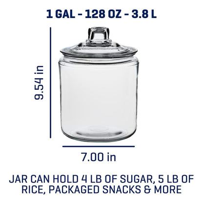 Anchor Hocking Frasco Estilo Heritage Hill con Tapa, Capacidad de 3.78 L, Juego de 2 Unidades, Transparente, 1 Gallon (Set of 2), 1
