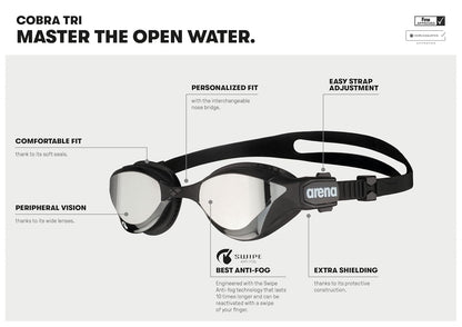 ARENA - anteojos de natación unisex de triatlón y fitness para adultos, tecnología antivaho, lente de espejo de visión ancha