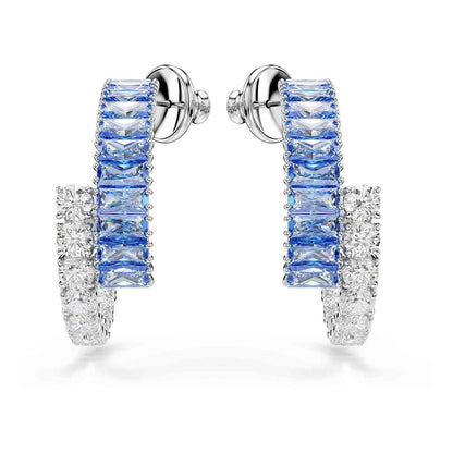 Swarovski Aretes de aro Matrix, Tallas mixtas, Azules, Baño de rodio