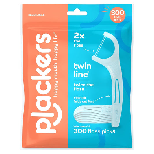 Plackers Twin-line Dental Floss Picks, Blue, 300 Count