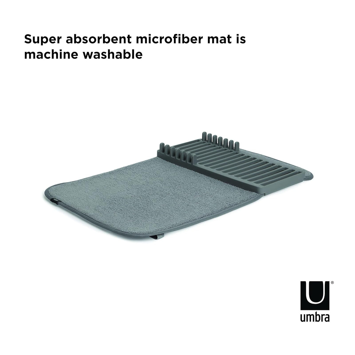 Umbra Udry Escurridor de platos y tapete de secado de microfibra: diseño que ahorra espacio, se pliega para facilitar su almacenamiento, Escurridor mini, Gris