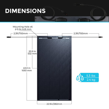 Renogy - Panel solar de 100 W, 12 V, panel solar flexible, 100 W, 22% de alta eficiencia, 240 °, paneles solares ultra ligeros para caravanas marinas, cabina, furgoneta, barco, camping, superficies