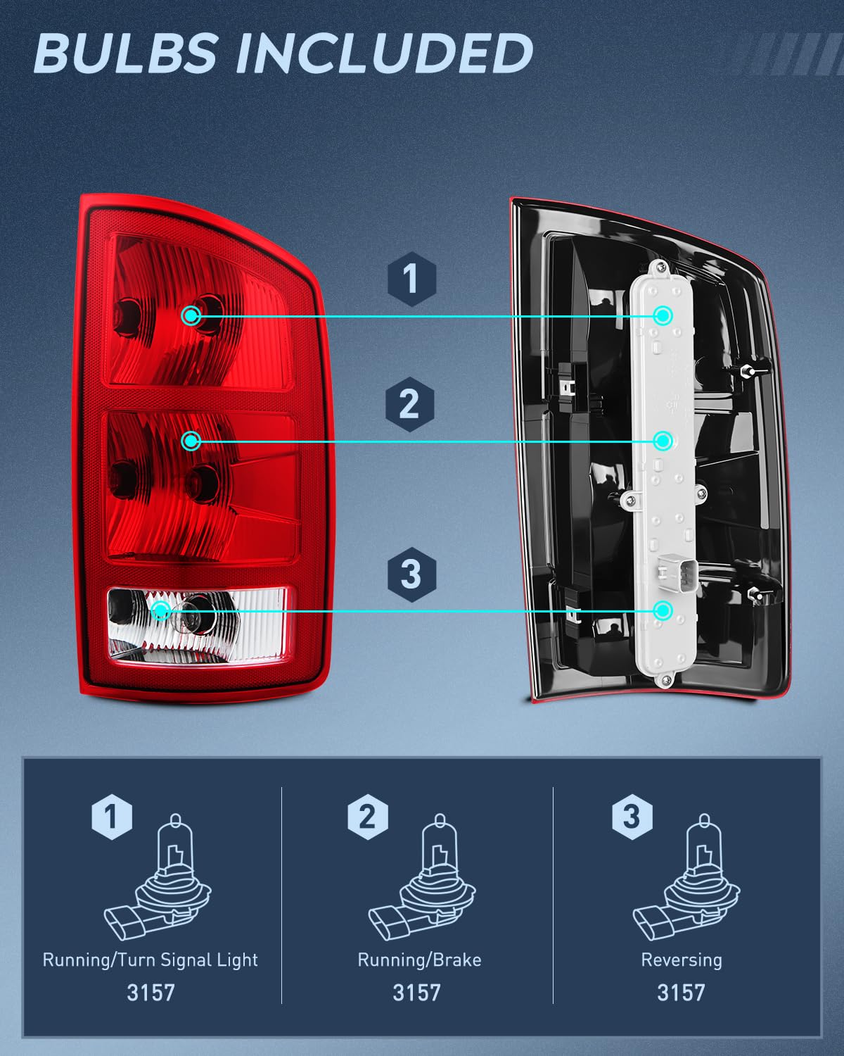 Nilight Luz Trasera del Pasajero para Dodge Ram 1500 2500 3500 2002-2006, Estilo OE, NA818