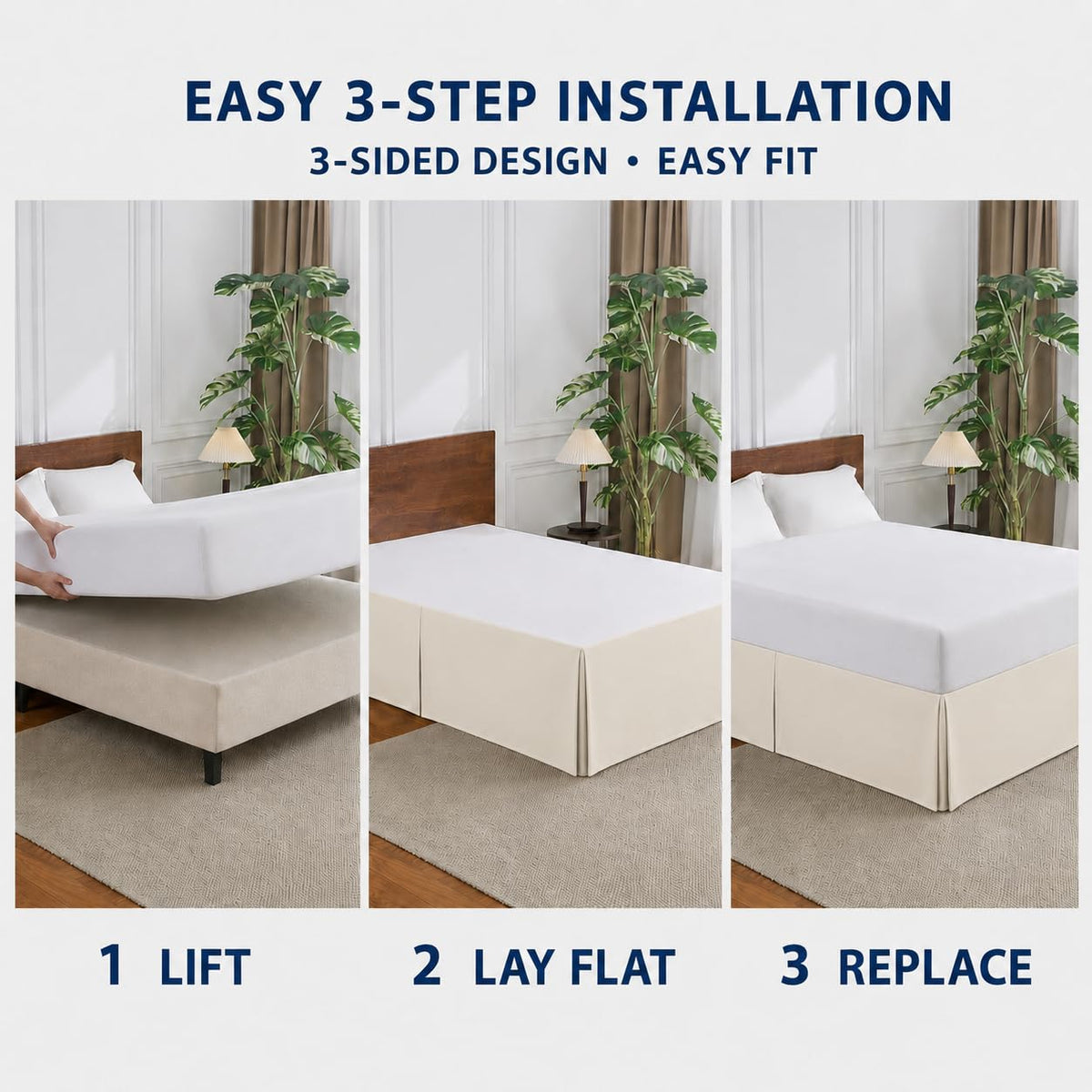 Cathay Home - Falda de Cama Plisada de Microfibra de Doble Cepillado de fácil Ajuste, Ultra Suave, Resistente a la decoloración y a Las Arrugas, Leche de Coco, tamaño Queen