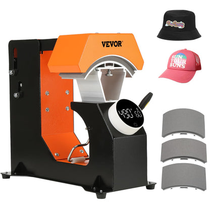 VEVOR - Máquina de prensa de calor para sombreros 3 en 1 para tapas, sin arrugas, liberación automática y panel de control digital estilo perilla de presión, con 3 placas intercambiables (6.6 x 2.7