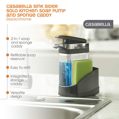 Casabella Sink Sider Jabonera con Esponja para Fregadero, Negro, 1, 1 + Sink Sider Jabonera con Esponja para Fregadero, Blanco, 1