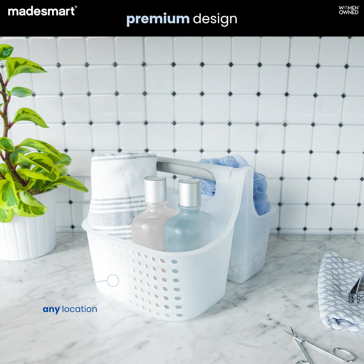 Madesmart - Bolsa de Ducha de Agarre Suave de 2 Compartimentos para organización de baño, cubeta de Almacenamiento de plástico, tamaño pequeño, Escarcha