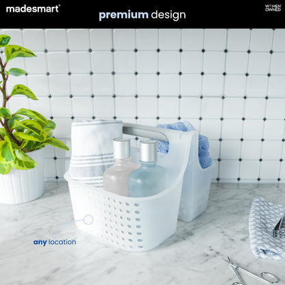 Madesmart - Bolsa de Ducha de Agarre Suave de 2 Compartimentos para organización de baño, cubeta de Almacenamiento de plástico, tamaño pequeño, Escarcha
