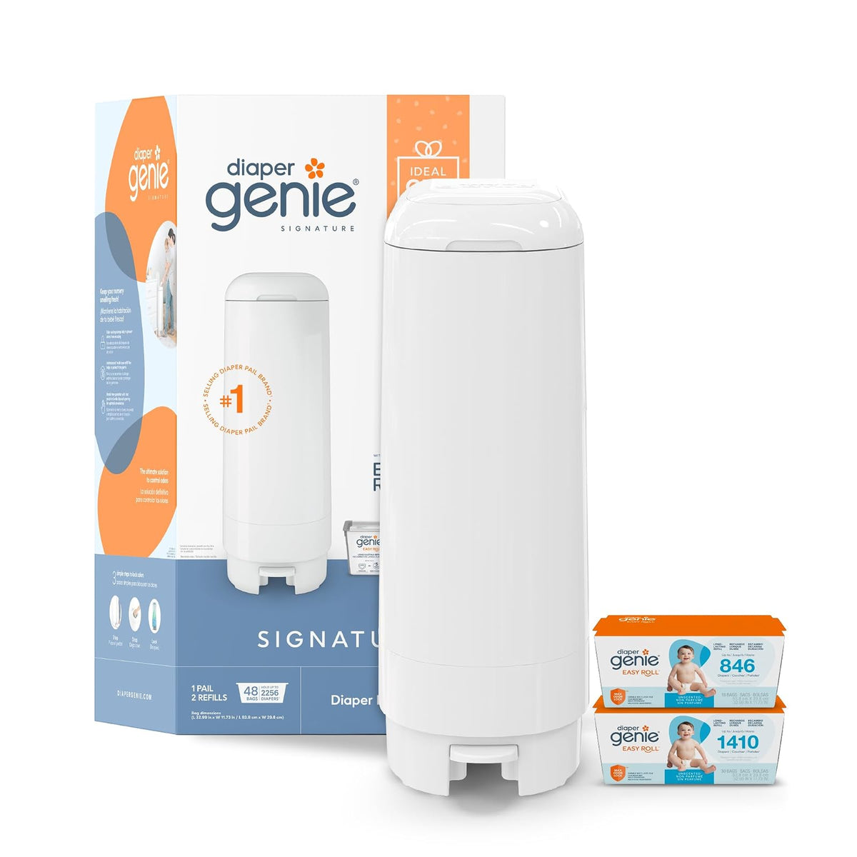Set de regalo Diaper Genie Signature | Incluye 2 recambios Easy Roll para un total de 48 bolsas
