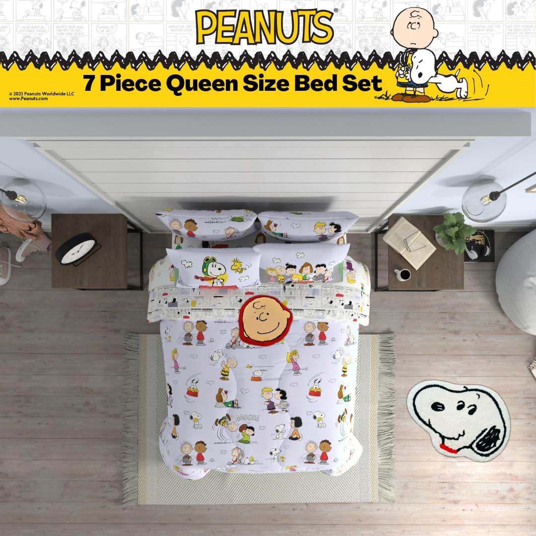 Franco - Juego de edredón de Snoopy, 7 Piezas, edredón, sábanas y Fundas de Almohada súper Suaves, Queen, Producto con Licencia 100% Oficial