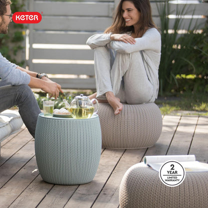 KETER Urban Knit - Juego de 2 puf otomano con Mesa de Almacenamiento para decoración de Patio y habitación, Perfecto para balcón, terraza y Asientos al Aire Libre