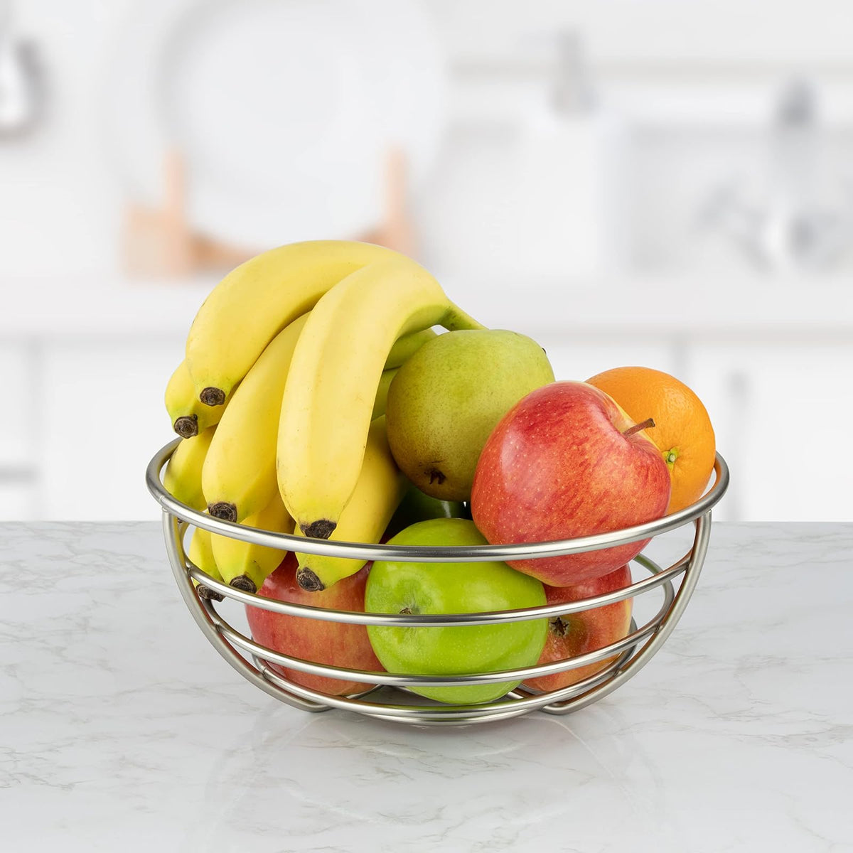 Spectrum Euro Wire - Cesta de frutas para almacenamiento de encimera de cocina, resistente alambre de metal de acero para frutas decorativas para productos frescos, verduras, pan y aperitivos, diseño