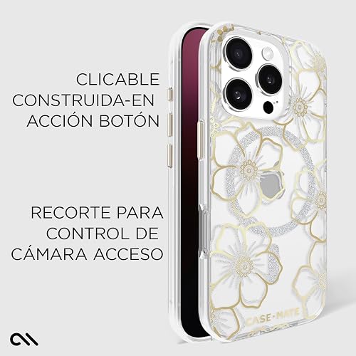 Case-Mate Funda magnética para iPhone 16 Pro Compatible con MagSafe, protección contra caídas de 12 pies - Floral Gems