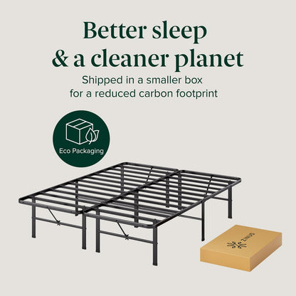 Zinus Rumi - Marco de Cama de Metal Queen de 14 Pulgadas, Base de colchón SmartBase® de Montaje rápido, Acero Resistente sin Necesidad de somier, Embalaje ecológico, Color Negro