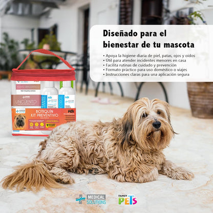 Fancy Pets MS Kit Preventivo Botiquín para Perro con 7 Piezas Jabón Antiséptico Gel Cicatrizante Limpiador de Oídos Toallitas y Desinfectante