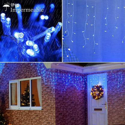 Luces Navideñas Cascada de Luces led -POWEROAK Luces de Navidad 13M 700LED IP44 Serie de Cascada led con 8 Modos de Iluminación Luz cascada Navidad Decorativas. (13M 700LED, Azul)