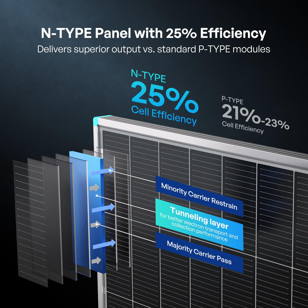 Renogy - Paneles solares de 200 W, tipo N, 24 voltios, 200 W, panel solar 16BB, 25% de alta eficiencia, módulo fotovoltaico de 24 V, cargador de energía para furgonetas de clase B, caravana, caravana