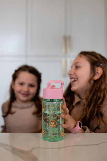 Simple Modern CoComelon - Botella de agua para niños, de plástico, sin BPA, con tapa de popote a prueba de fugas, reutilizable y duradera para niños pequeños, niñas, colección Summit | 12 onzas, melón