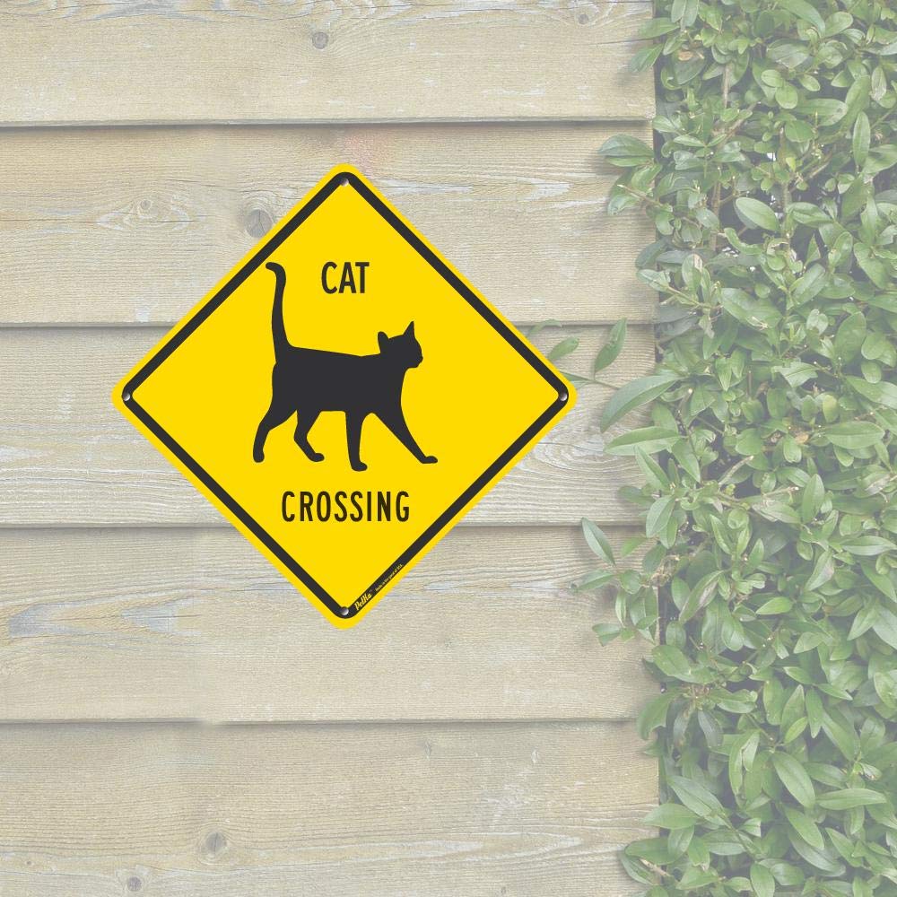 PetKa Signs and Graphics PKAC-0153-NA_10x10 "Cat Crossing" Aluminum Sign, 10" x 10", Black Text with Yellow