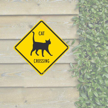 PetKa Signs and Graphics PKAC-0153-NA_10x10 "Cat Crossing" Aluminum Sign, 10" x 10", Black Text with Yellow
