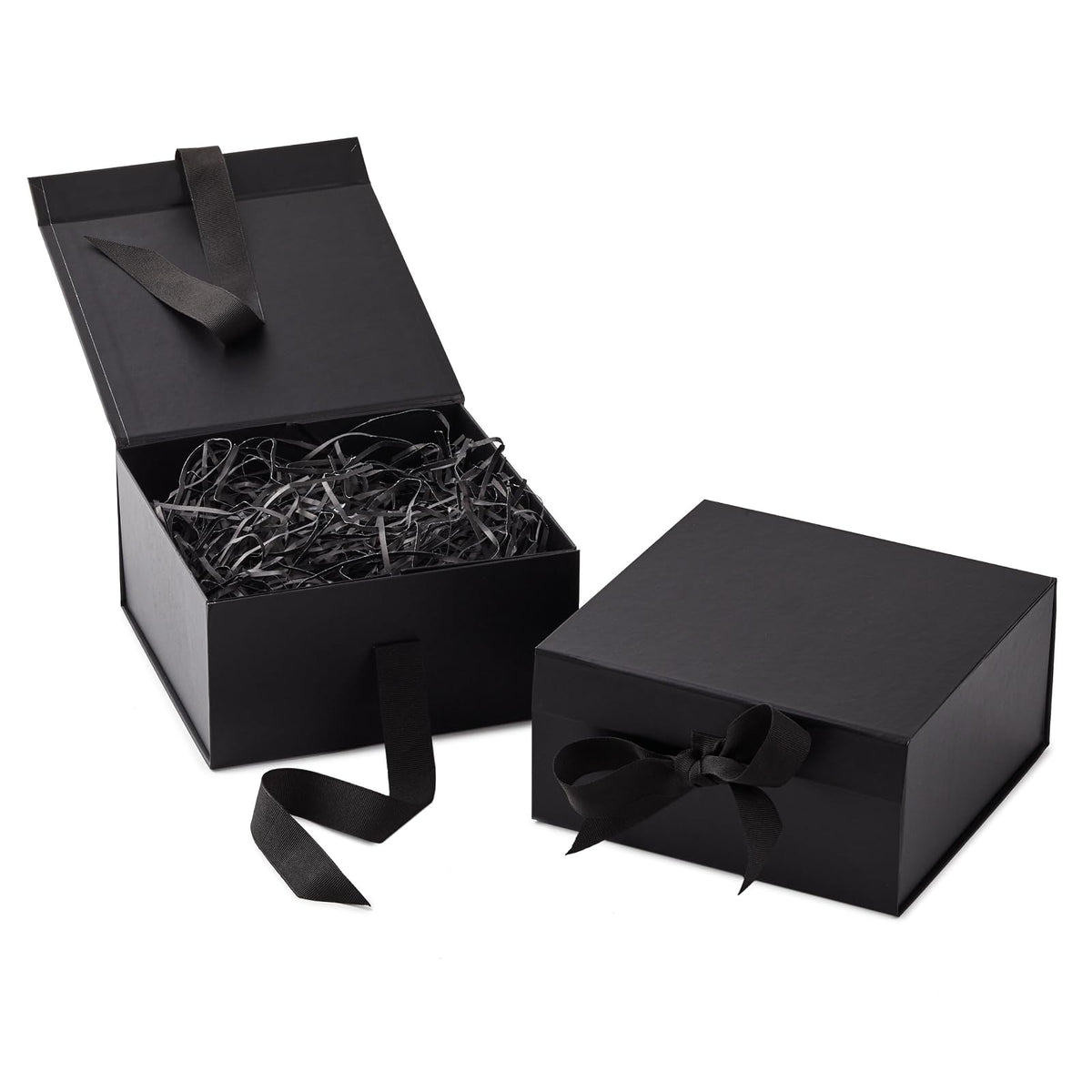 Hallmark - Cajas de regalo medianas con lazo y relleno de papel triturado, paquete de 2 (caja negra de 8 pulgadas) para bodas, graduaciones, cumpleaños, día del padre, regalos para padrinos de boda,